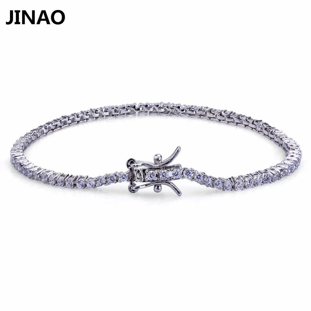 JINAO الذهب/الفضة أساور اللون مثلج خارج 1 صف 2 مللي متر تنس سلسلة AAA تشيكوسلوفاكيا الأحجار سوار الهيب هوب صخرة الرجال النساء مجوهرات الأزياء