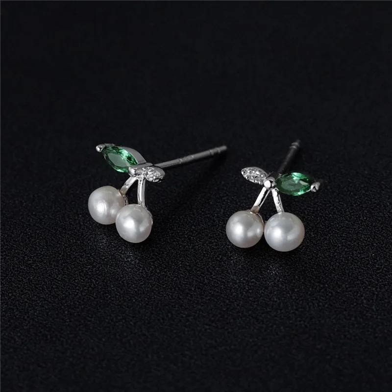 cherry blossom green cubic zircon pearl earring 100 925 Sterling