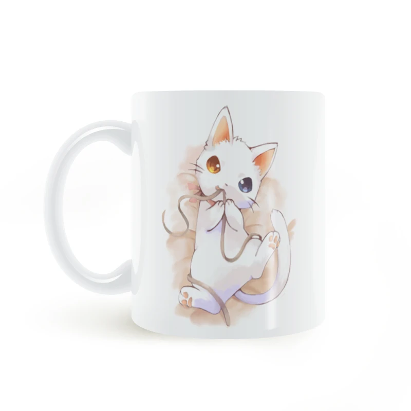 Красивая маленькая белая кошка Кружка Кофе Молоко керамическая чашка креативные DIY подарки Домашний декор кружки 11 унций T482