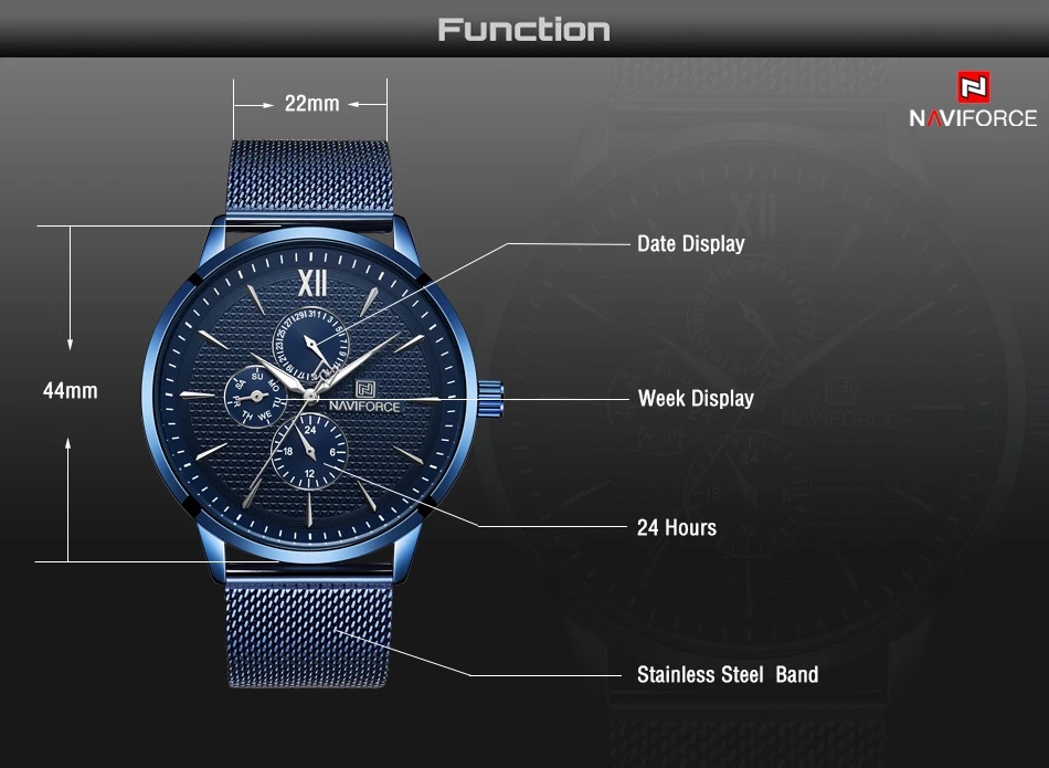 NAVIFORCE, тонкие часы, мужские, роскошные, синие, нержавеющая сталь, мужские часы, водонепроницаемые, мужские часы с хронографом, Relogio Masculino
