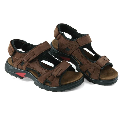 New Men Sandals Summer Shoes Genuine Leather Men Shoes Comfortable Outdoor Shoes Fashion Flat Men Shoes Plus Size 46 47 48 - Color: Dark Brown