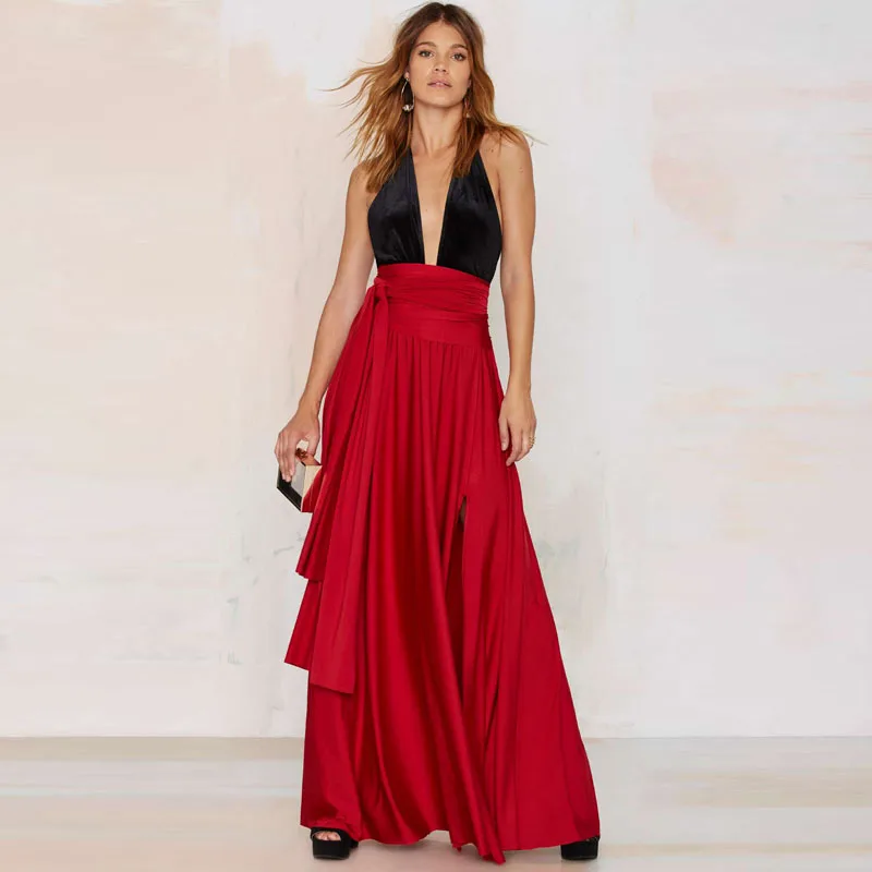 A Forever, высокое качество,, Женская туника с высокой талией, юбка с боковыми разрезами, длинные, модные, вечерние, плиссированные юбки макси для выпускного, AFF988 - Цвет: Red