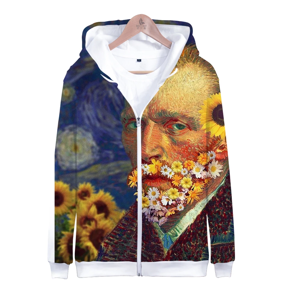 Vincent Willem van Gogh Casual Long Sleeve Zipper Hoodies Sweatshirt Women Casual Clothes Hip Kawaii Plus Size