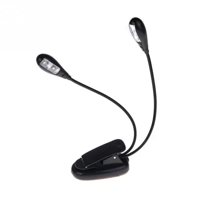 Kids Night Reading Lamp 5500K 2 Dual Arms Clipping Lights 4 LED Flexible Book Music Stand Clip On Light Lamp Black Reading Lamp