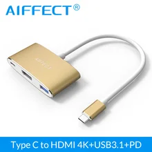 AIFFECT 3 в 1 Тип C к HDMI концентратор с зарядки Порты и разъёмы и USB3.0 Порты и разъёмы адаптер 4 K для Pro Телефон Macbook клавиатуры HD Мышь Dell XPS