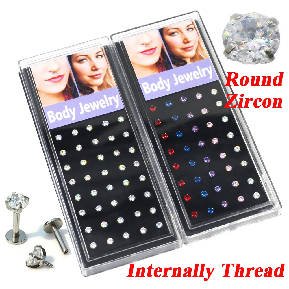 

80pieces Fashion Round Circle Cubic Zircon Stone Crystal Labret Stud Lips Piercing Rings Jewelry Ear Helix Tragus Cartilage