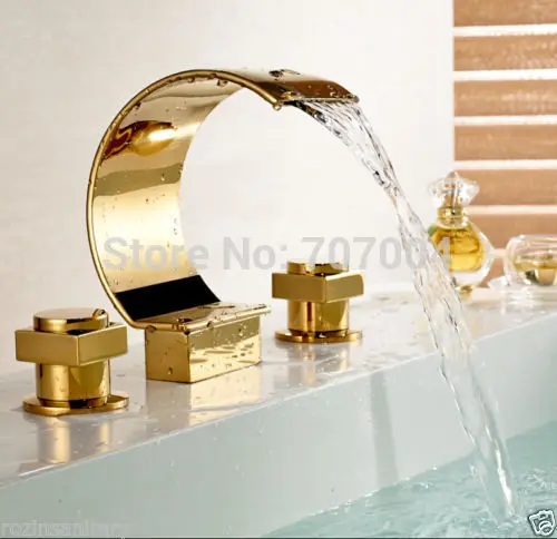 Free Shipping Wholesale And Retail Luxury Big C Shape Widespread Dual Squre Handle Waterfall Basin Mixer
