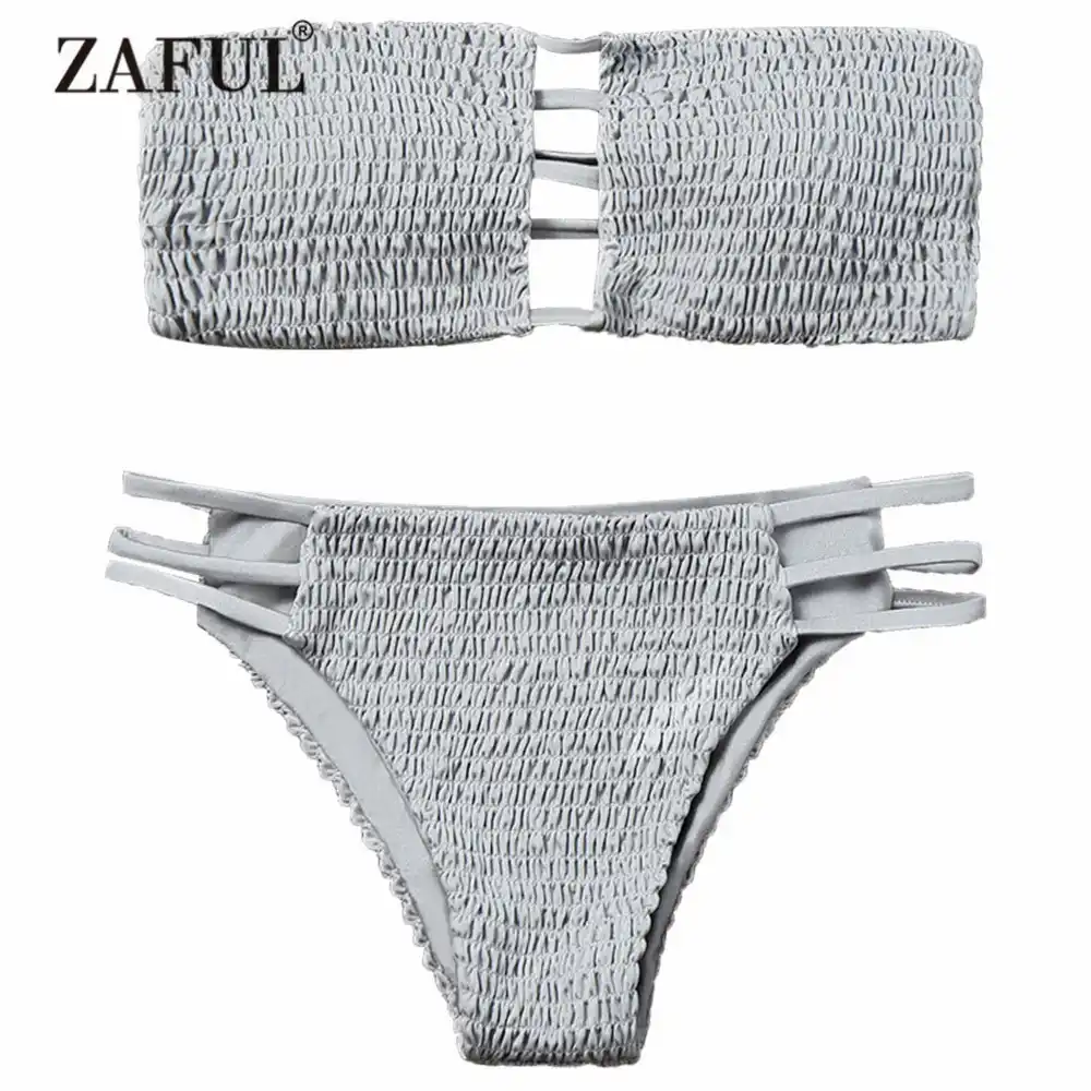 white smocked bandeau bikini