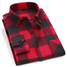 Camisa de franela a cuadros para hombre, 100% de algodón, camisa informal de manga larga para primavera y otoño 2020, estilo Slim Fit suave y cómodo, de marca, de talla grande para hombre