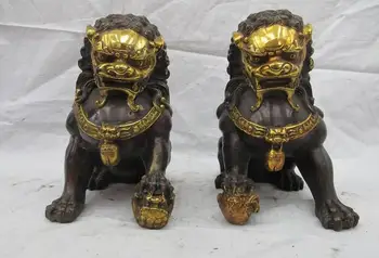 

Chinese classical Copper Bronze Gild Guardian Evil Door Foo Dog Fu Lion Pair