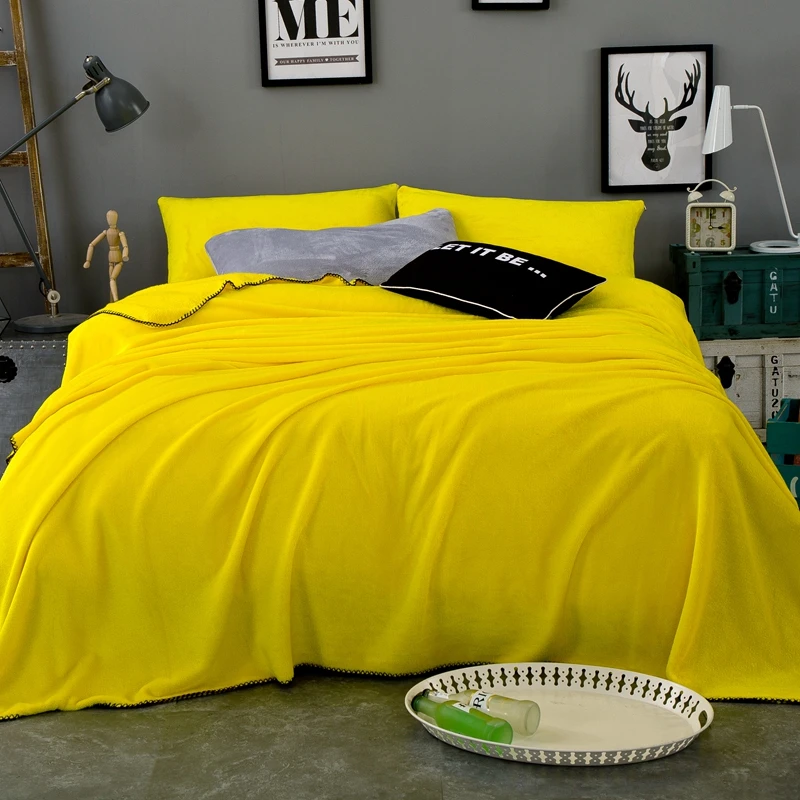 

Fashion Bright Yellow Warm Blanket Coral Plaid Blankets Travel Sofa Fleece Flannel Blankets For Bed Soft Fluffy Warm Soft
