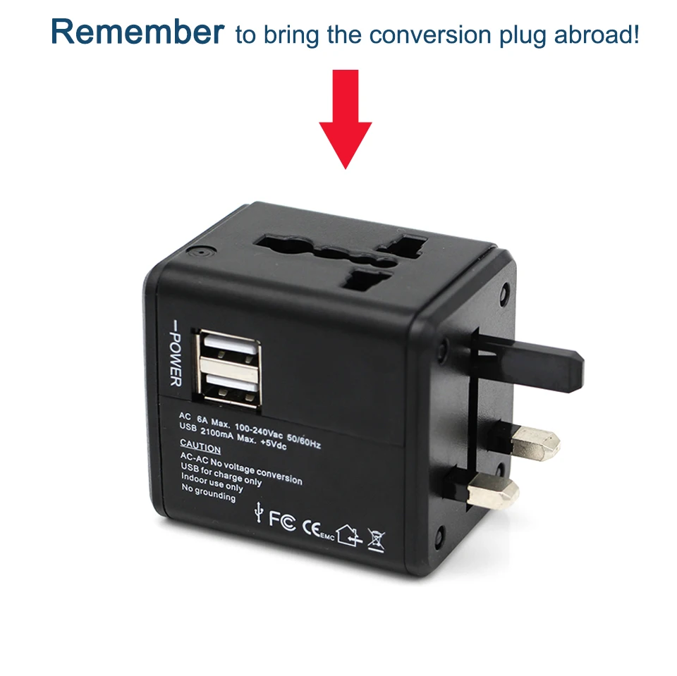 Universal Travel Adapter Dual USB Wall Charging Sockets US UK AUS EU CN Plug Quick Charger Adapter Electric Plugs Sockets (3)