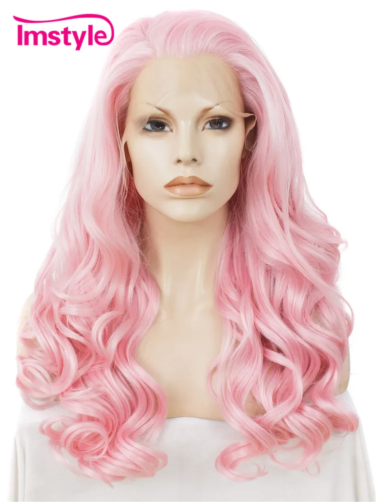 

Imstyle Long Wavy Wig Heat Resistant Fiber Synthetic Lace Front Wig for Women 24'' Pink Wig Cosplay