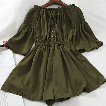 

2019 new fashion women's jumpsuits sexy strapless slash neck loose thin flare sleeves jumpsuit G128