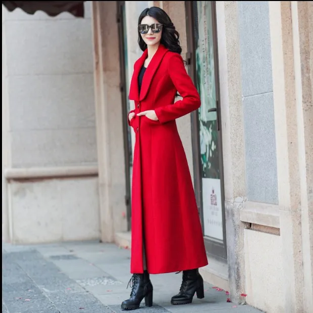 Mince Veste Rouge En Automne Super Boutonnage Nouvelles Laine Manteaux D'hiver Long Femmes Manteau Simple 2018 Épaissir Dames Outwear qzfg8Xw