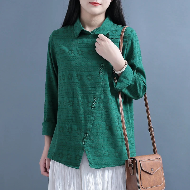 Side buttons design flower pattern personalized cotton vintage shirt 2019 spring |