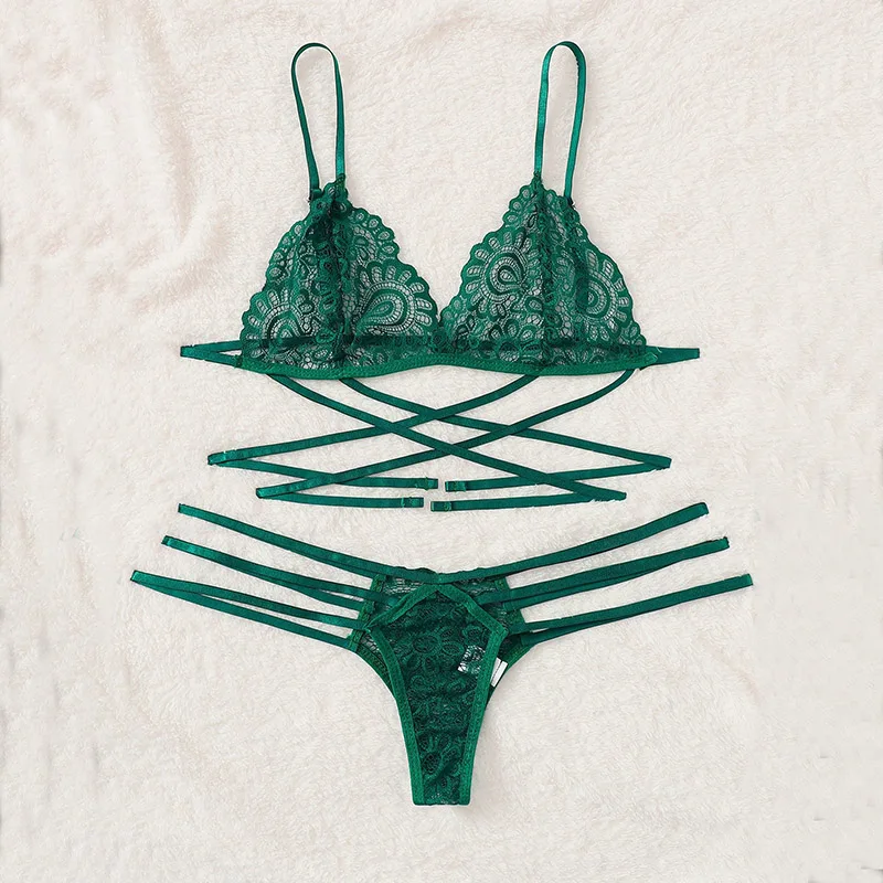 

2019 Sexy Lingerie Lace Strappy Bra Set Women Babydoll G-String Thong Wire Free Underwear Sleepwear Ladies Temptation Sets