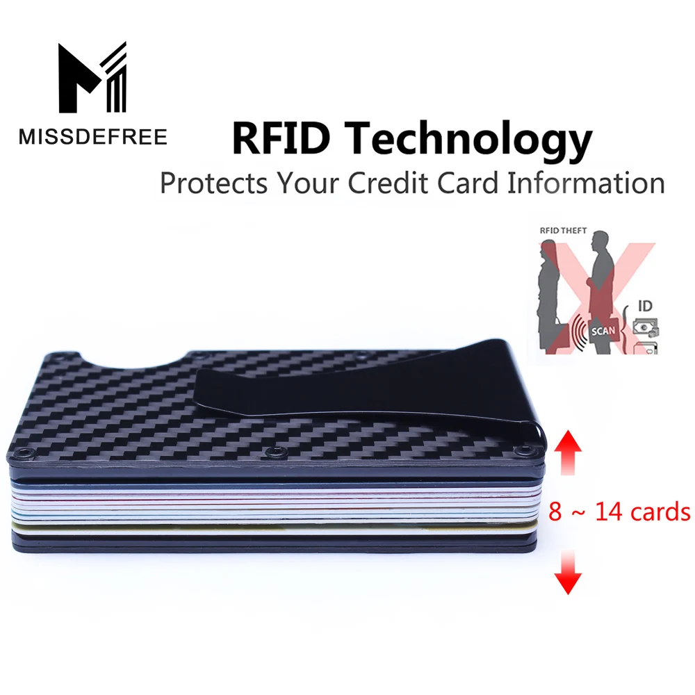 Углерода Волокно rfid Мини тонкий бумажник металлический зажим для денег Алюминий