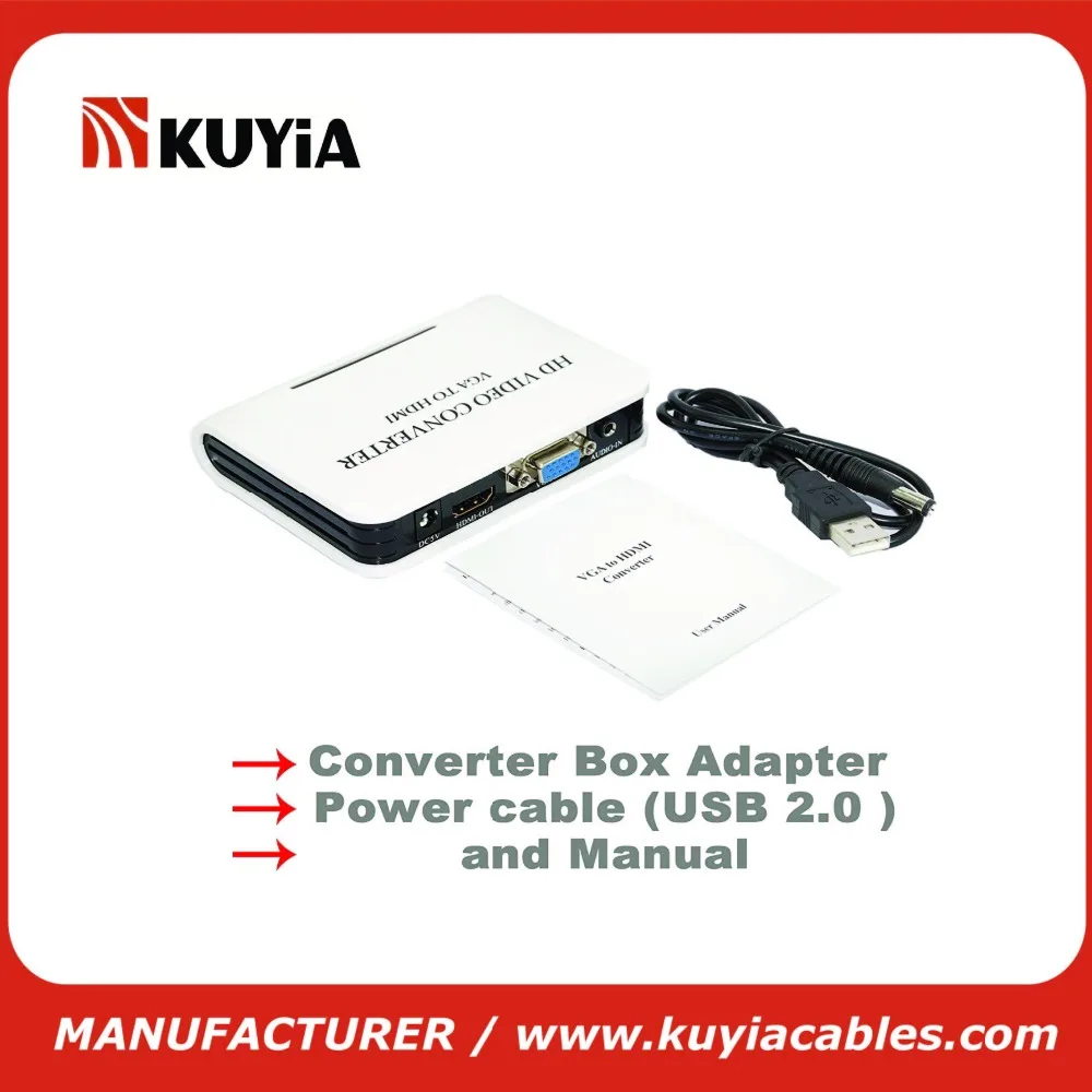 

1080P VGA to HDMI TV HD Video Signal Converter Box HD Interface vga female to hdmi female with audio - White