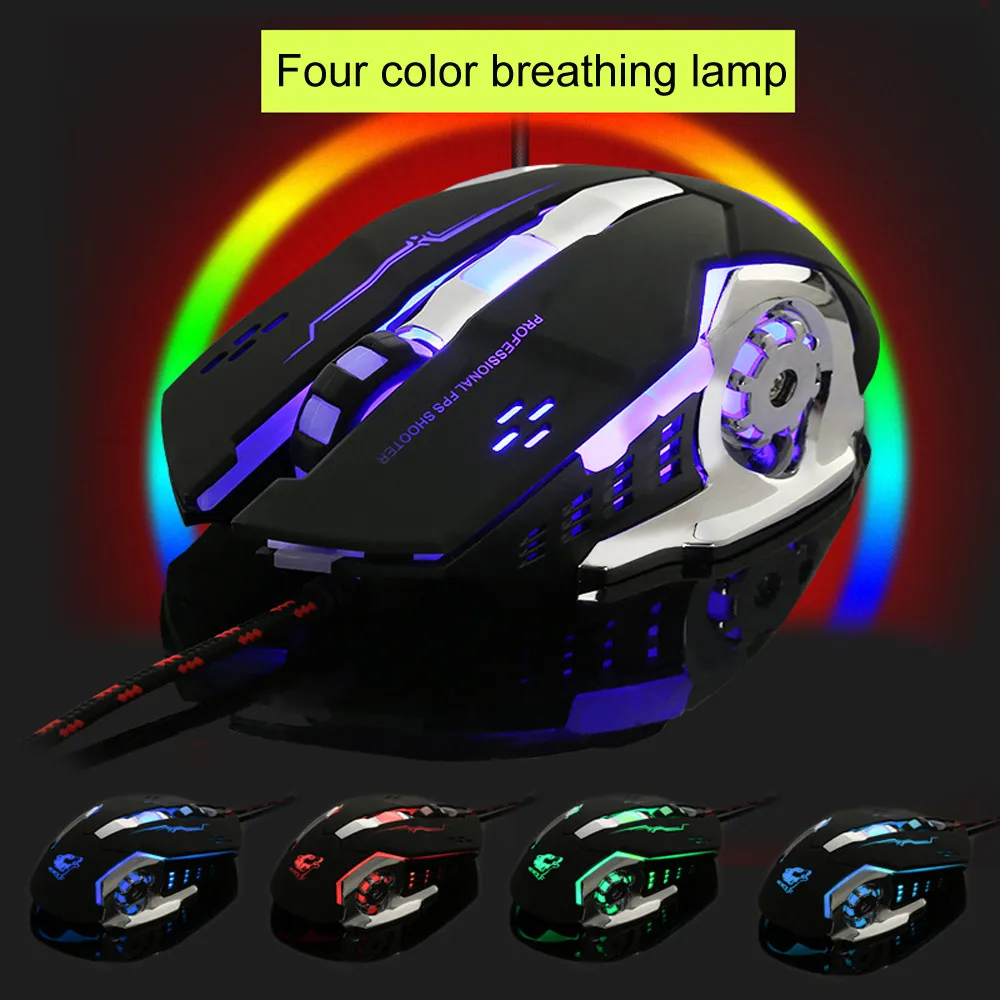 

Wired LED Light 4000DPI Optical Usb Ergonomic Pro Gamer Gaming Mouse Metal Plate