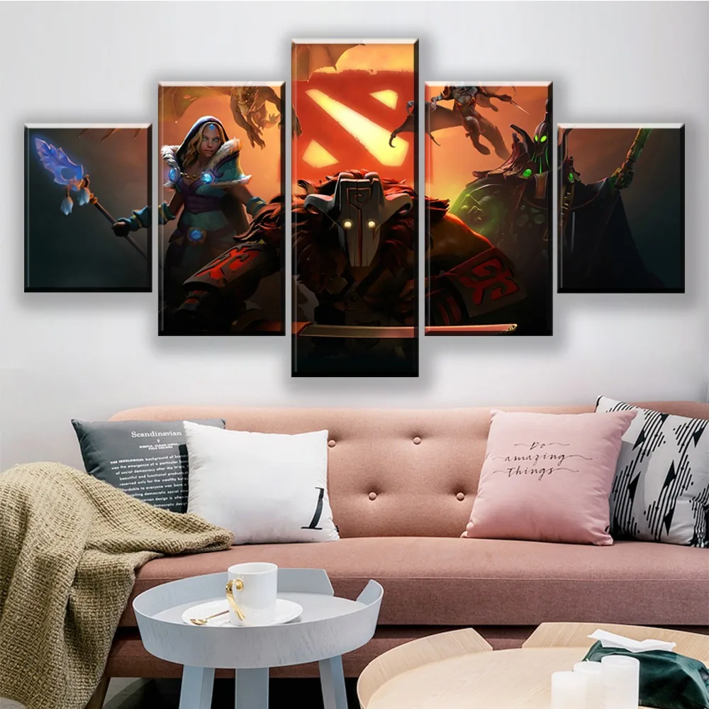 5 Panel Canvas Painting Home Decor Living Room DotA 2 Fantasy Pudge HD Print Game Poster Modern Wal