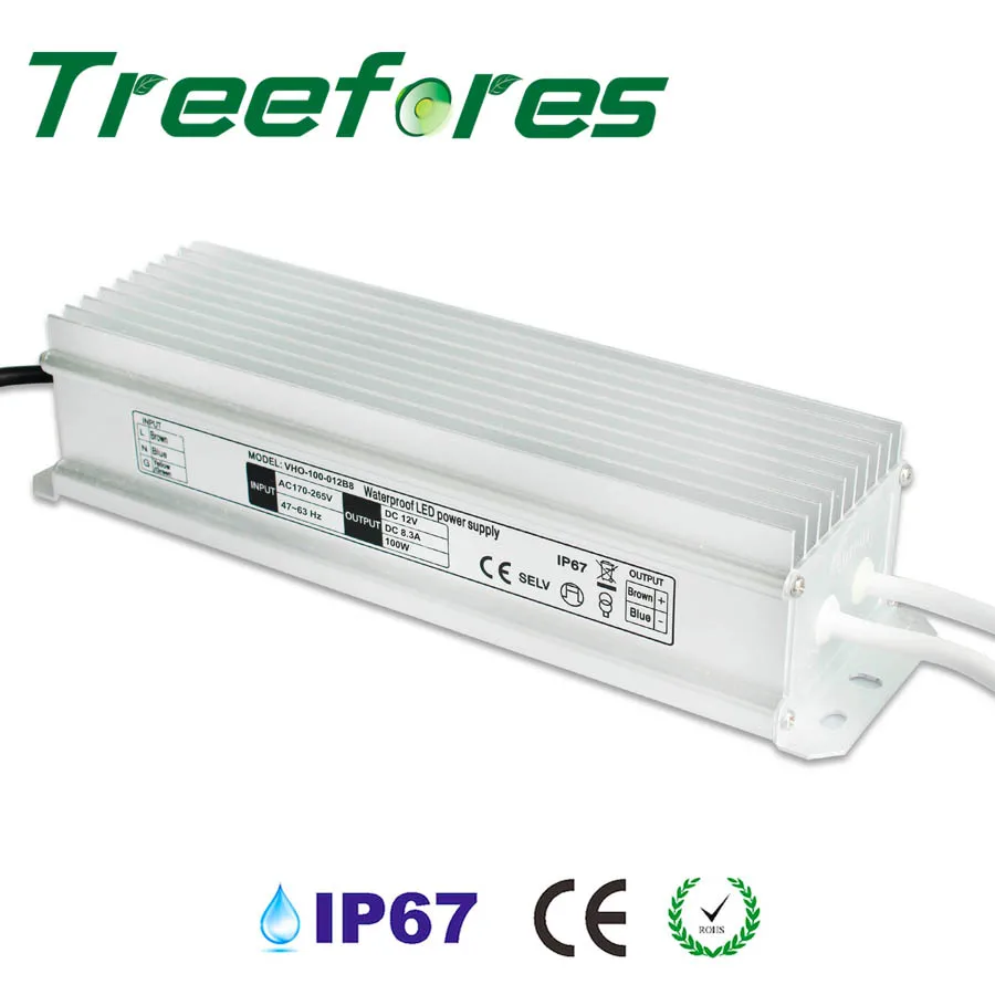 

100W IP67 LED Power Supply CE Driver Adapter AC 120V 220V 240V to DC 12V 24V Lighting Transformer 95% Power Factor
