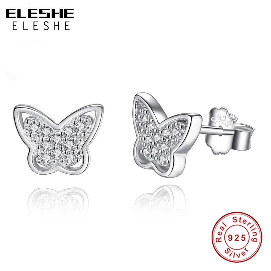 Женские серьги гвоздики из серебра 925 пробы с фианитами|butterfly stud earrings|fashion earringsstud