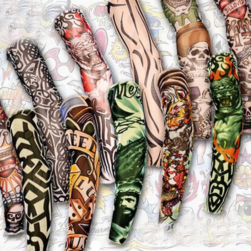 6Pcs/Lot Men Sun Protection Arm Sleeves Rock Punk Style Temporary Fake Slip On Kit Unisex Women