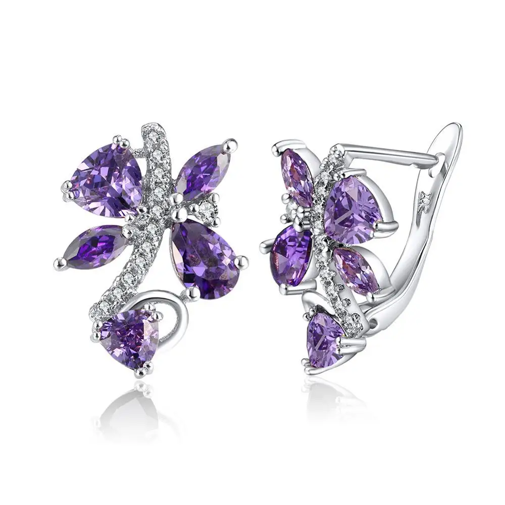 Effie queen классические ювелирные изделия серебряный цвет серьги-гвоздики элегантный фиолетовый цвет AAA кубический цирконий камень серьги для женщин Aros DDE56-P - Окраска металла: Purple CZ-S