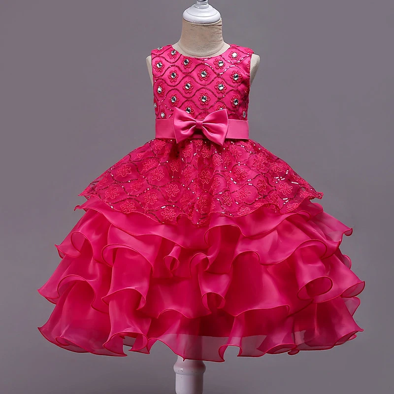 

Girl Dress Baby Kids Ceremonies Party Dresses Children Flower Bow-knot Princess Wedding Gown Girls Christmas Ruffle Dress