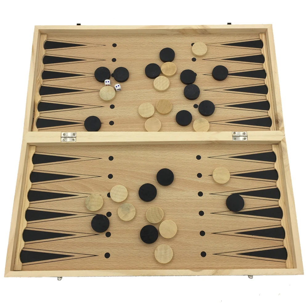 

Large Chess Set Chess & Checkers & Backgammon 3 in 1 Games For Children Wooden Made No Magnetic Board Size 43.5 cm x 43.5 cm