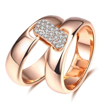 ROXI Brand Rose Gold Plated Ring For Women Fashion Wild Square Set of Zircon 2 Rings Body Jewelry For Weeding Christmas Gift