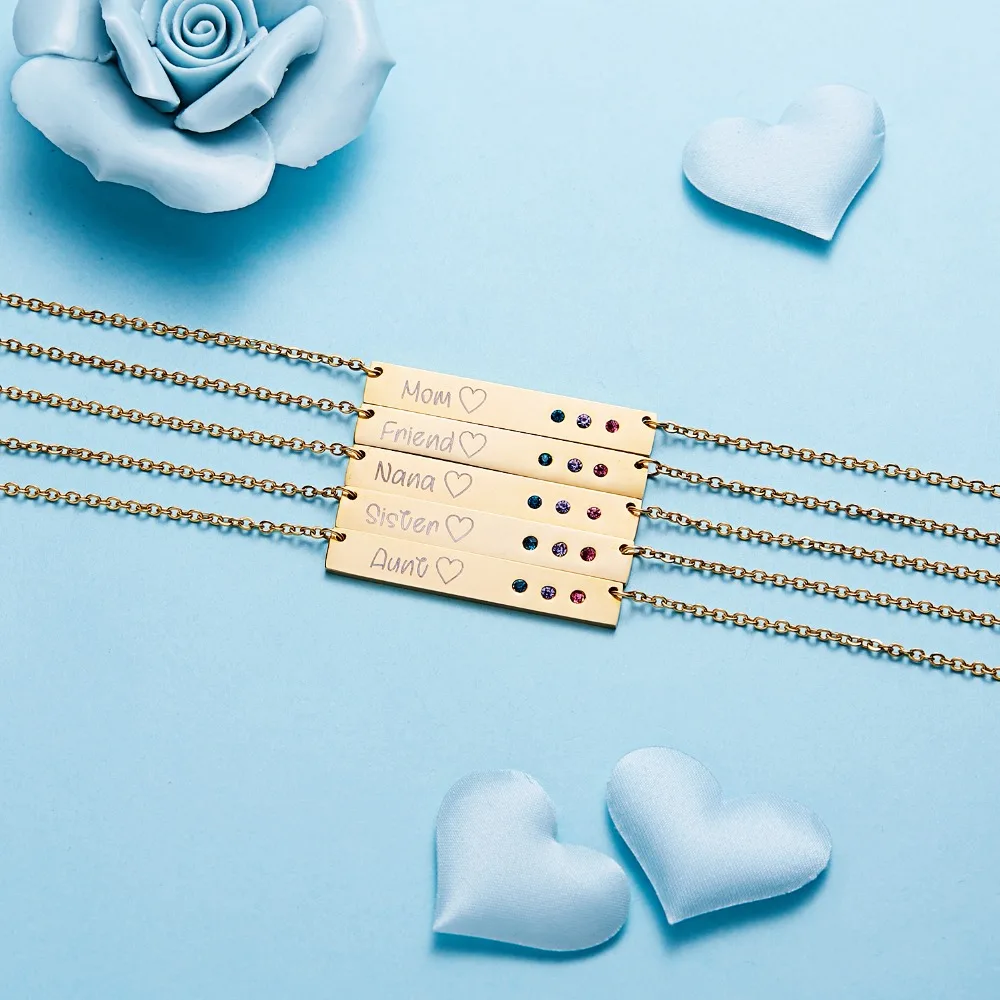 

Rinhoo Gold/Rose Gold/Silver Stainless Steel Stripe Double-sided Lettering Necklace Accessories Gift For Women's Lover's Gift