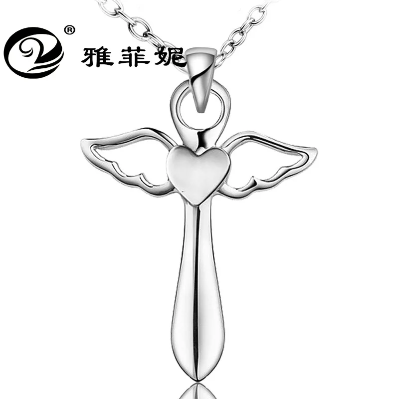 925 sterling silver jewelry Angel wings pendant heart Manufacturer undertakes to wholesale religious cross necklace Fashion Jewelry