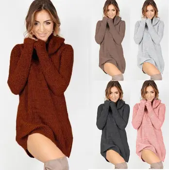 

2018 Womens Cowl Neck Loose Long Sleeve Knit Sweater