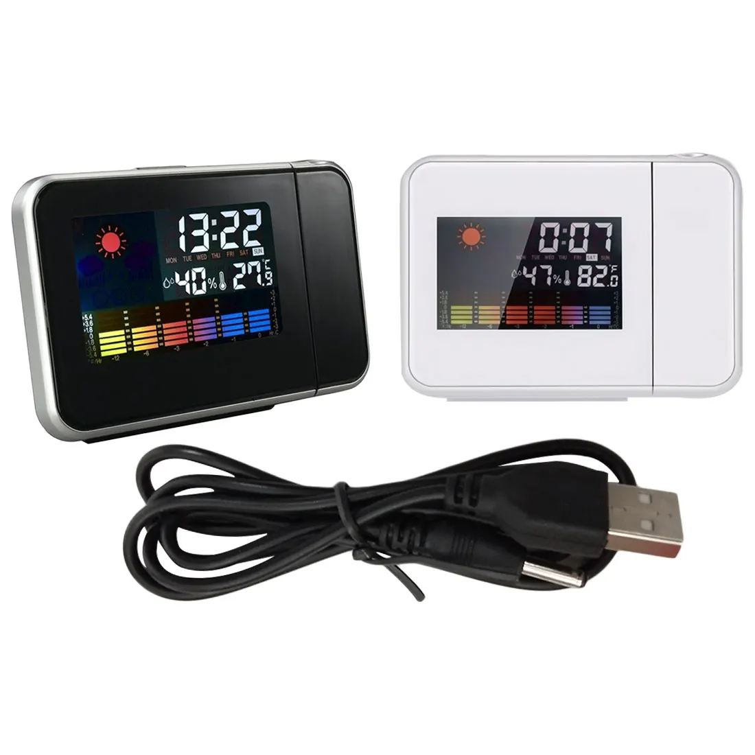 Multi-function Weather Calendar Time Watch Desktop Clock Digital Alarm Clock with Projector Color Screen Time Projection Clock