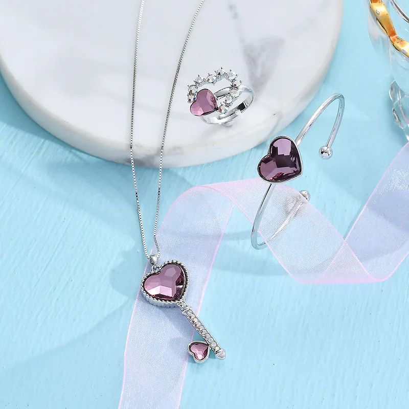 

100% 925 Sterling Silver Women Jewelry Sets Hearts Pendant Neckle Rings Bracelets Crystal from Austria Fashion Jewelry for Party