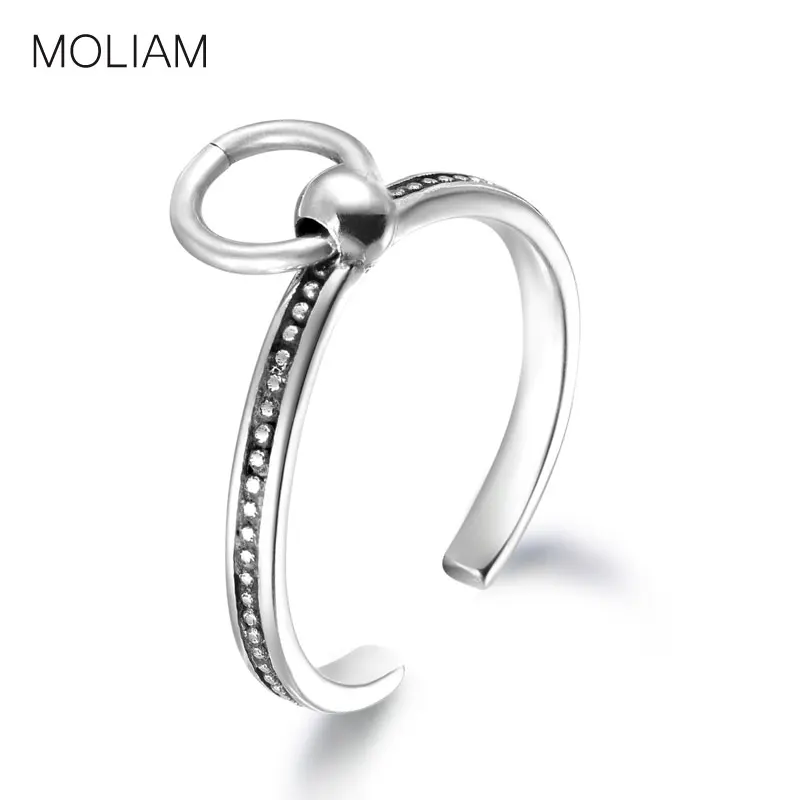 MOLIAM Vintage Round Circle Charm Dangle Finger Ring for Women Genuine 925 Sterling Silver Adjustable RingsJewelry MLRT0075 | Украшения и