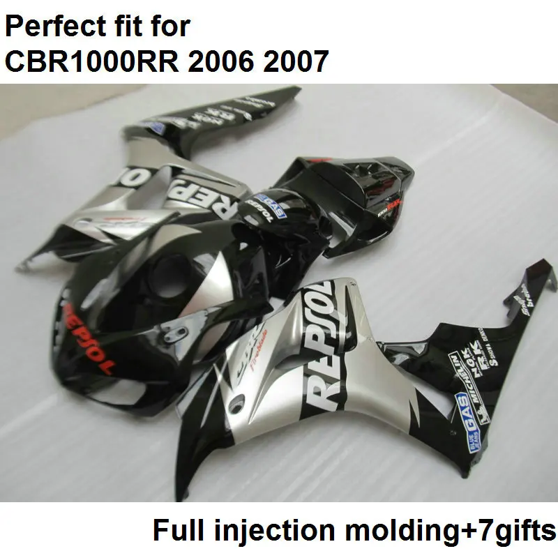 사출 금형 ABS 풀 페어링 키트, 혼다 실버 블랙 CBR1000RR 06 07 페어링 세트 CBR 1000RR 2006 2007 MQ16 에 적합