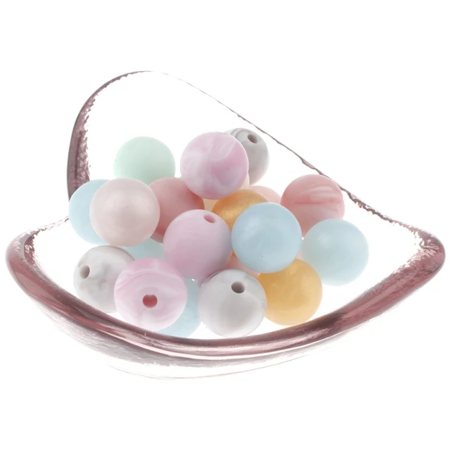 50PCS Marble & Metallic 12/15 MM Silicone Beads Safe Teether Round Baby  Teething Chewable Beads