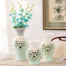 tabletop modern handmade hollow carving ceramic flower vase gold painting home decoration gift