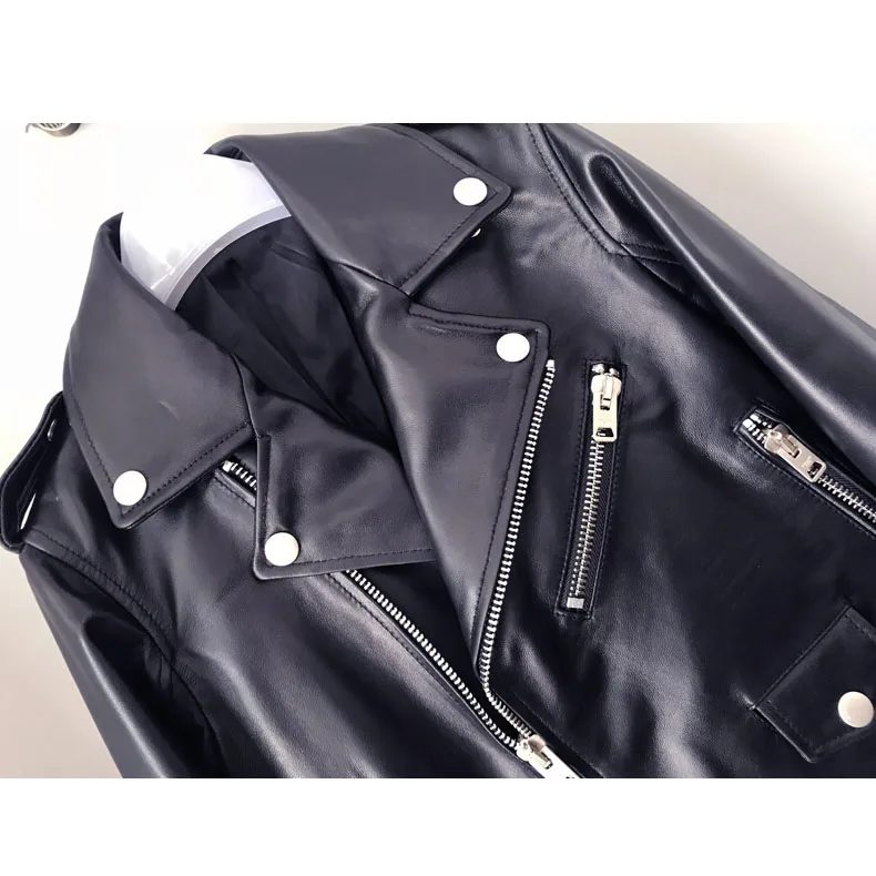 Texiwas Peau Biker Cuir Réel Court Véritable Printemps En Veste Femelle Bomber Manteau Mode Femmes De Survêtement Mouton Noir FSrwFqz