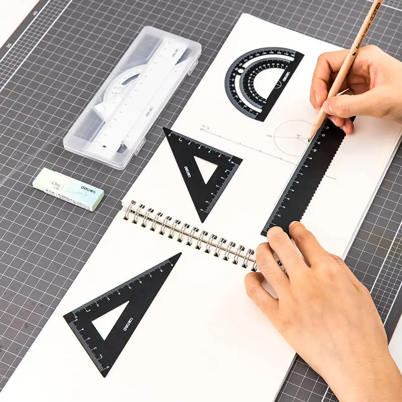 

Metal ruler set 4pcs/set triangle ruler triangular ruler Protractor Metal material white / black color fashion stationery