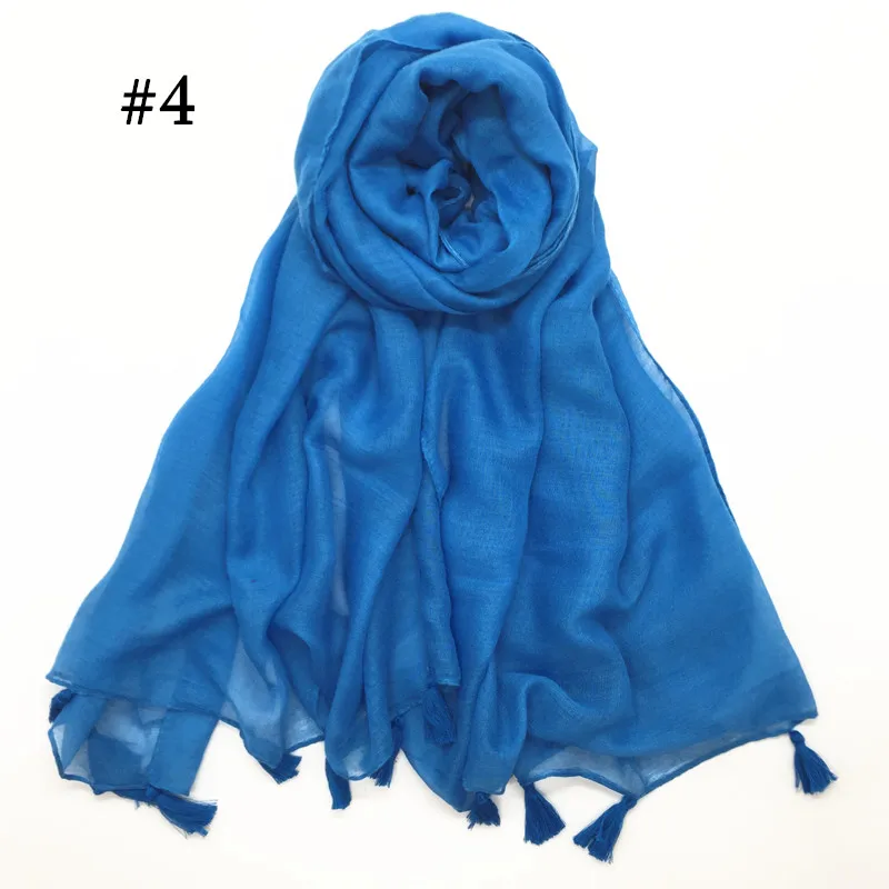 Лидер продаж, простой хиджаб из вискозы с бахромой, Женская однотонная шаль, шарф с большой головкой, исламские женские мягкие шарфы с кисточками, 10 шт./партия - Цвет: number 4