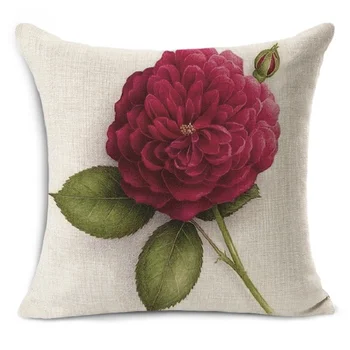 

DAINCHOUL Fresh Rose Flower Cushion Cotton Linen Home Decor Sofa Office Throw Pillow Car Back Seat Cushions Cover