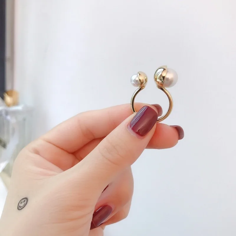 

Hot famous brand replica party jewelry maked letter ring open size small big double pearl ring wedding gift