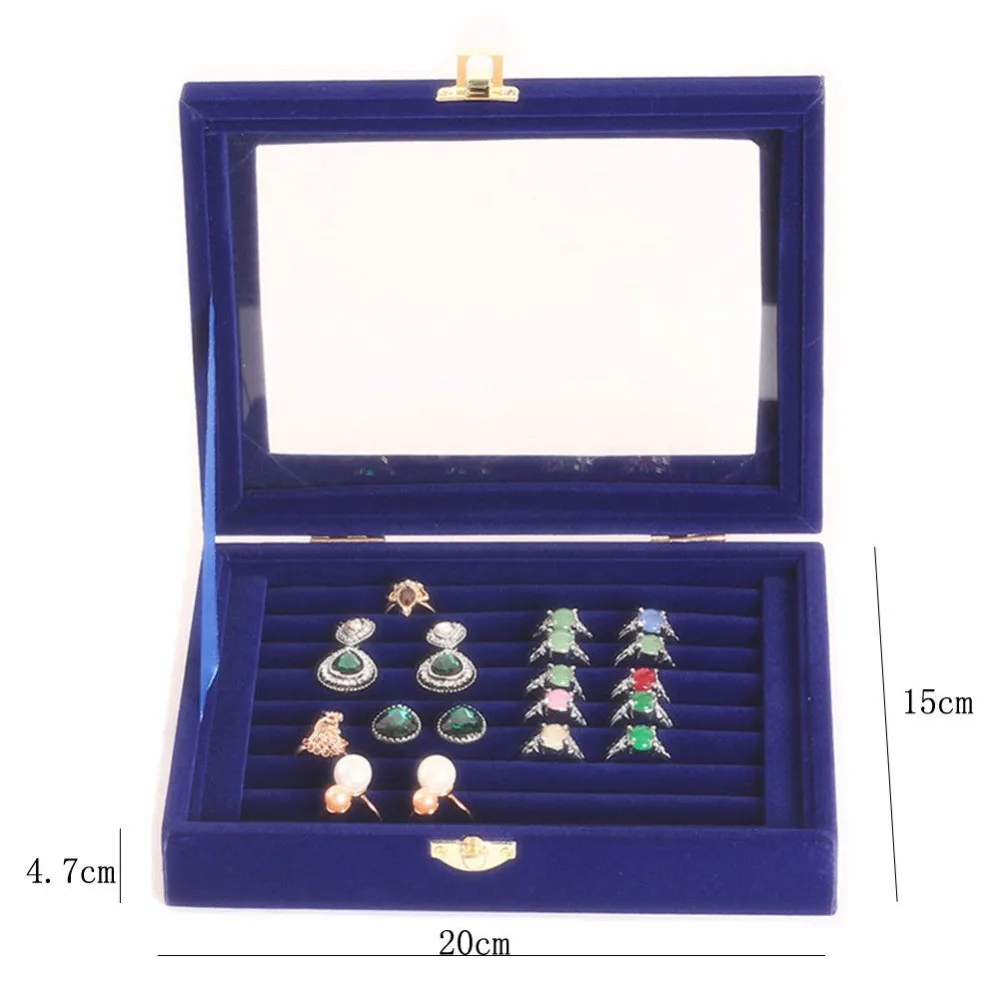 Разноцветные на выбор 7 слотов бархатное стекло Кольцо Дисплей Коробка ювелирных изделий держатель для хранения Чехол Органайзер