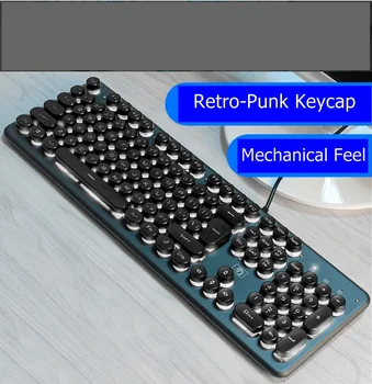 

Technology K70 Punk Mechanical Feel Meatal Panel USB Wired Ergonomic Backlit Gaming Keyboard Retro Keycaps 26 Non-Conflict Keys