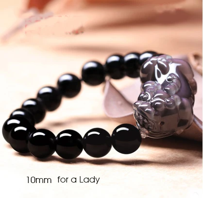 

Women High-end Treasure Ice Obsidian Bracelets Feng Shui Healing Crystals Hand Chains Black Tourmaline lemurian quartz 10mm * 15