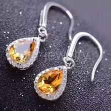 Серьги-капли из натурального цитрина,, серебро 925 пробы, желтый кристалл 0.9ct* 2 шт, драгоценный камень Q910299
